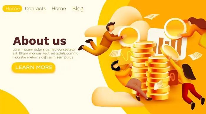 Modern banner template with tiny people and economy management