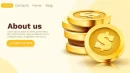 Stack of golden dollar coins isolated on white. Landing page template