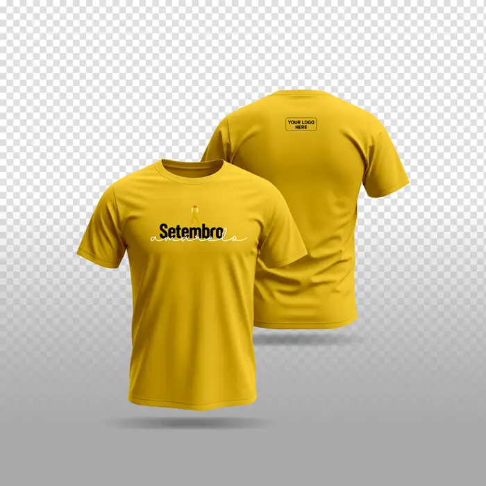 Yellow tshirt mockup with setembro text front and back view