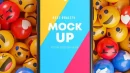 Smartphone between a bunch of emoji emoticons in 3d rendering mockup